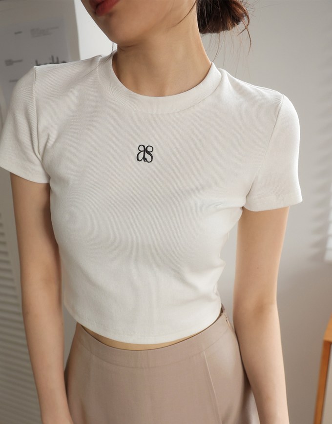 Air Space Logo Embroidered Ribbed Cropped Top