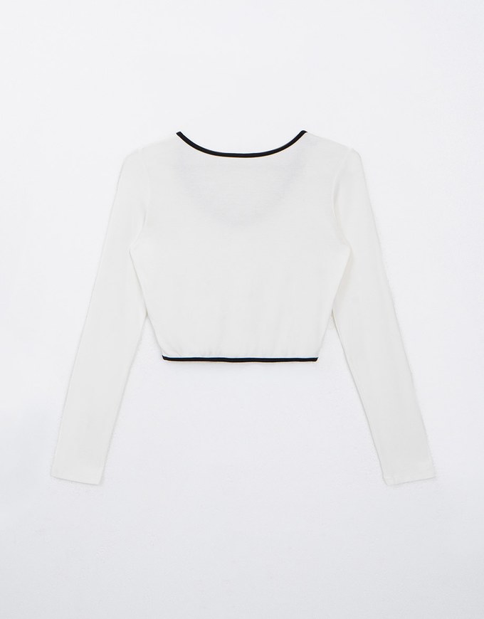 Color Block Press Button Round Neck Top