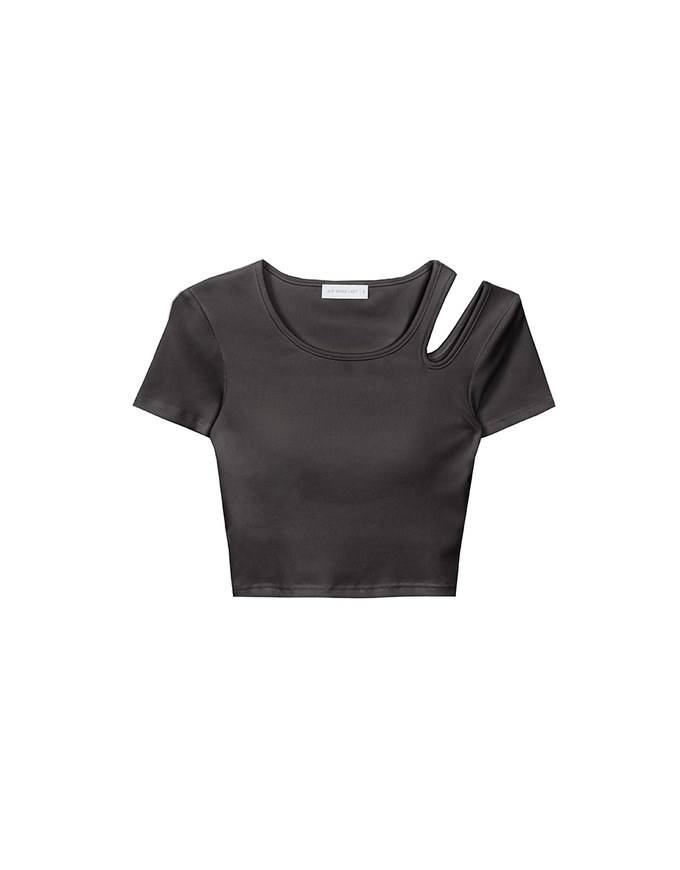 Plain Asymmetric Cut Out Padded Crop Top