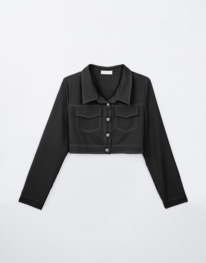 Lightweight Constrast Stitching Button Up Jacket