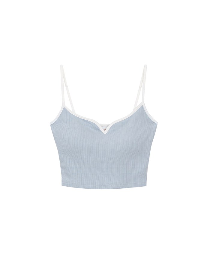 V Neck Spaghetti Strap Padded Cami Crop Top with Contrast Trim