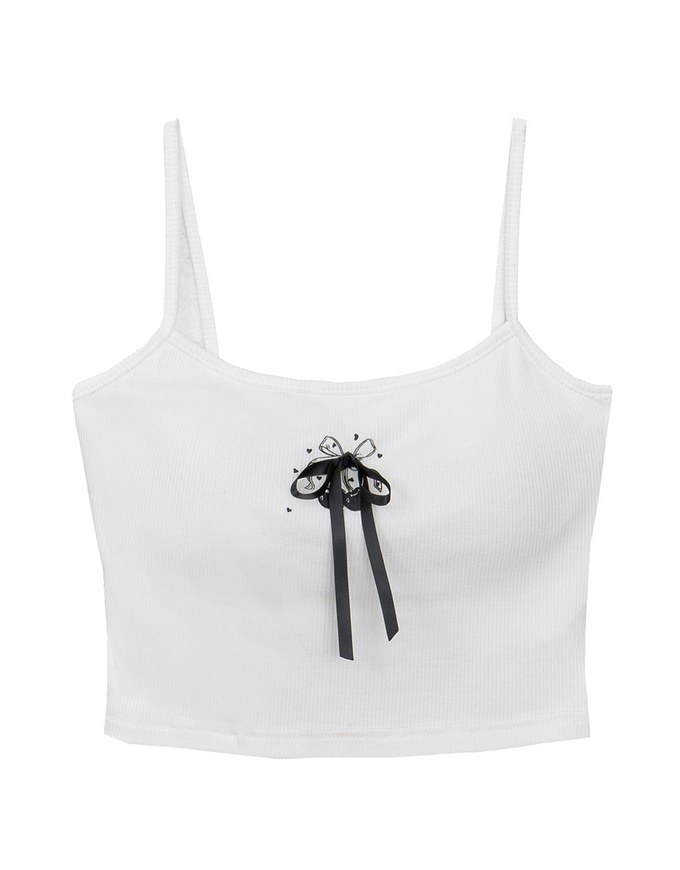 Cherry Graphic Embroidery  Ribbed Cami Padded Bra Top