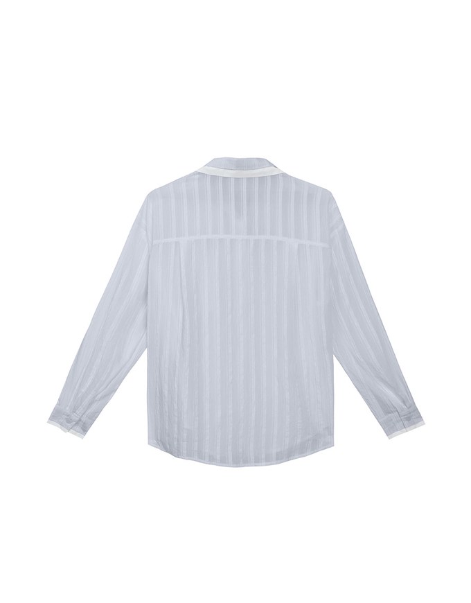 Collared Sheer Striped Long Sleeve Blouse