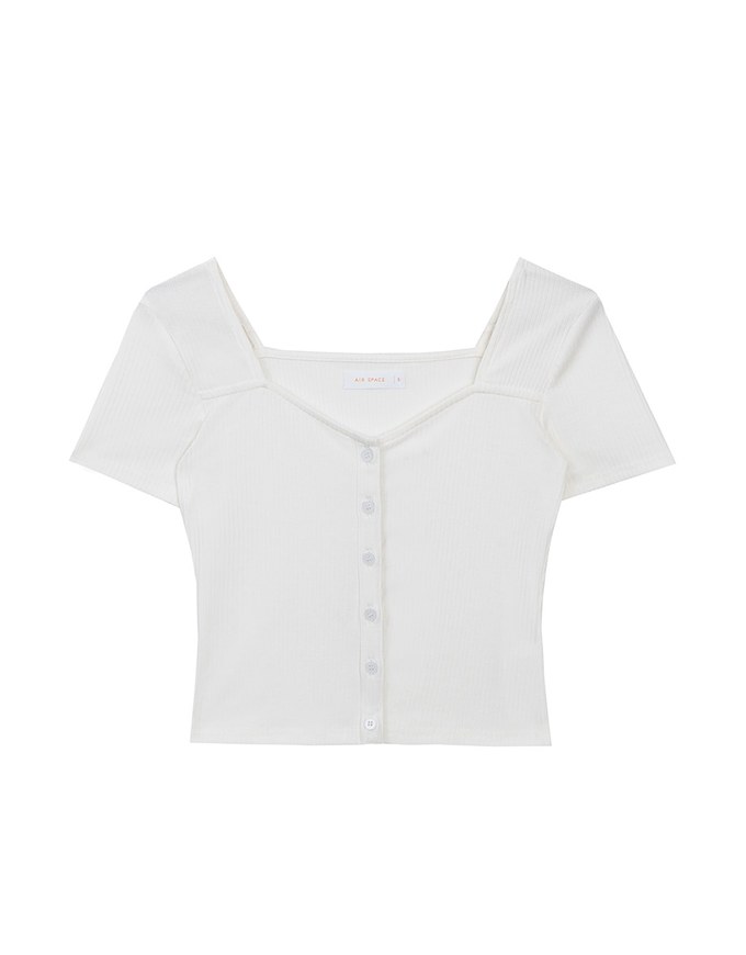 Classic Square Neck Button Up Ribbed Top