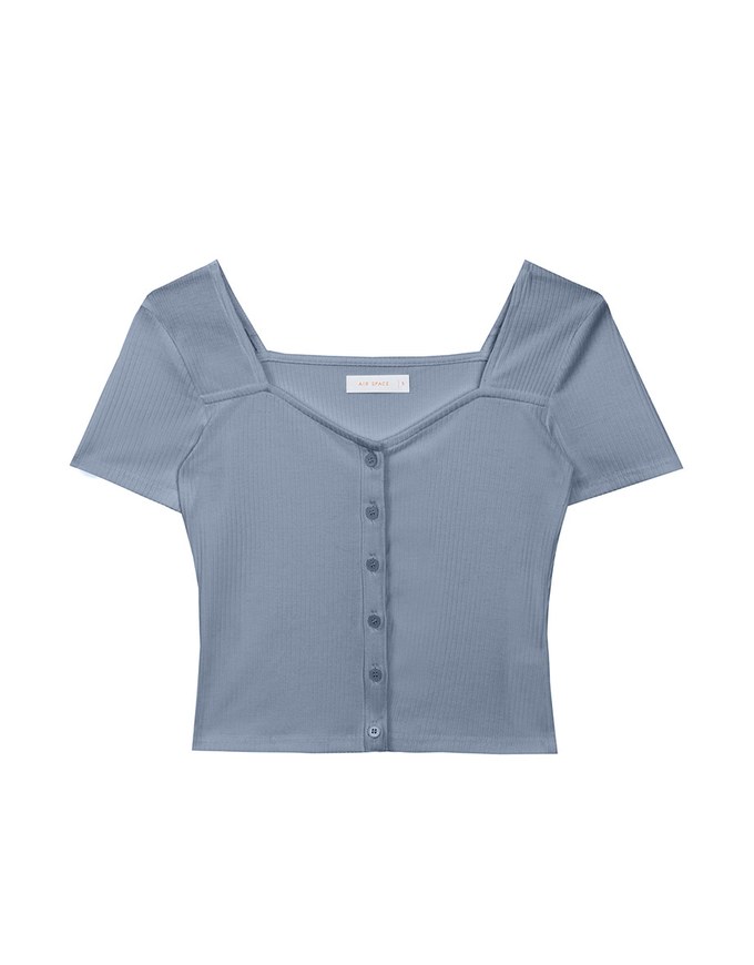 Classic Square Neck Button Up Ribbed Top