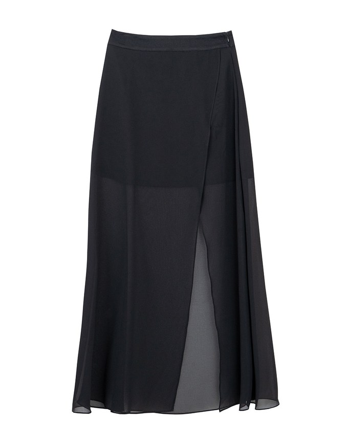 Sheer Flowy Slit Chiffon Maxi Skirt