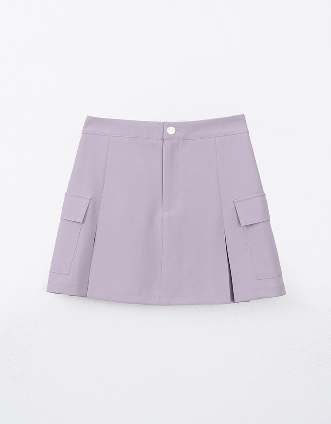 Solid A Line Pleated Mini Skirt With Pockets Details