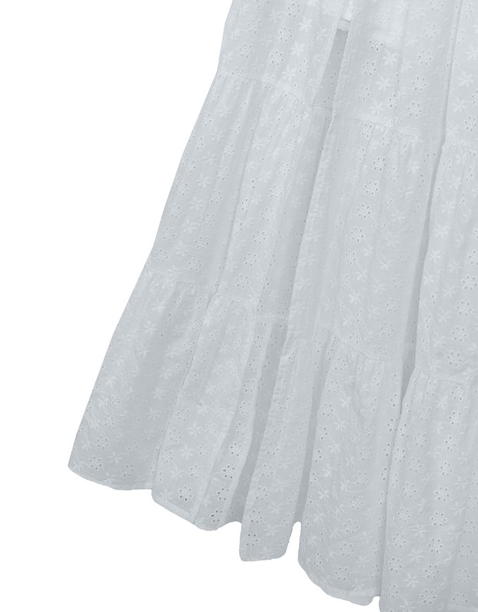 Lace Embroidered Shirred Detail Tiered Maxi Skirt