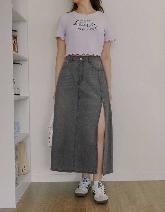 【Den!m LITE】Lightweight Soft Denim Slit Maxi Skirt