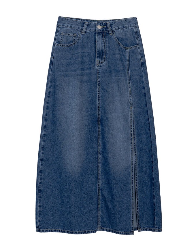 【Den!m LITE】Lightweight Soft Denim Slit Maxi Skirt