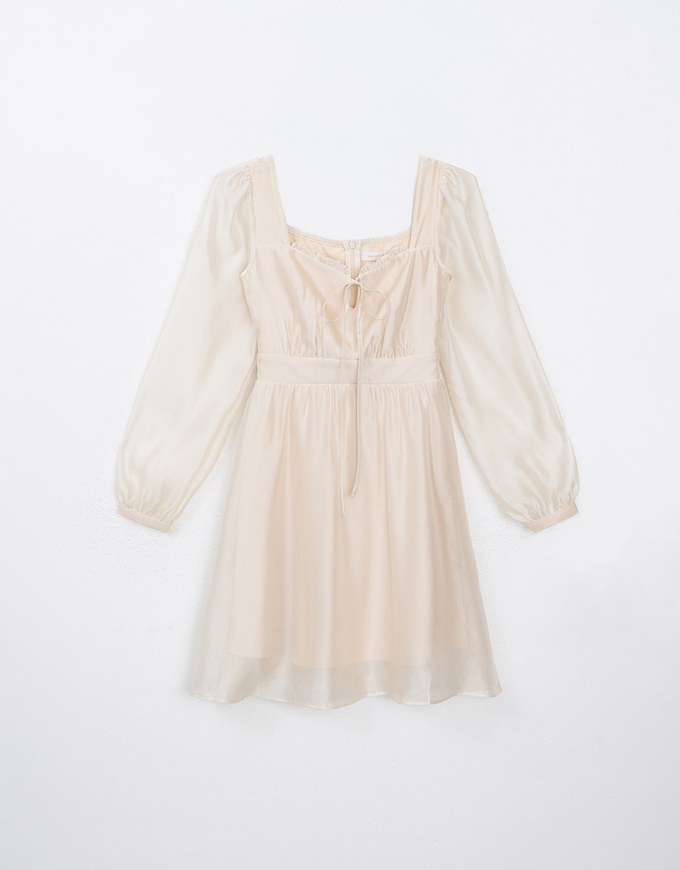 2 Way Tie Front Hollow Out Sheer Mini Dress