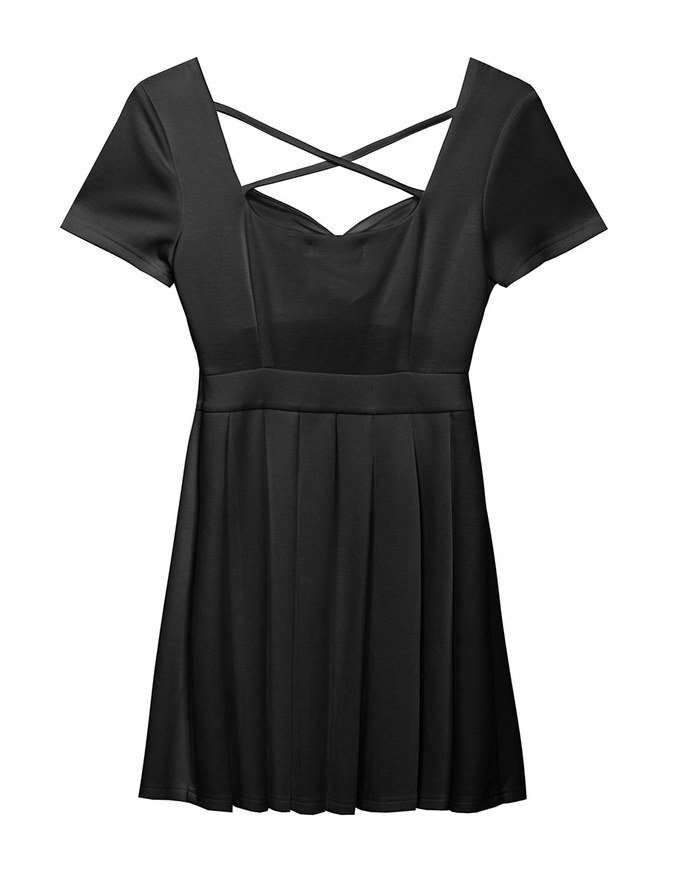 AIRY HOURGLASS Pleated Mini Dress With Strappy Cross Back Detail