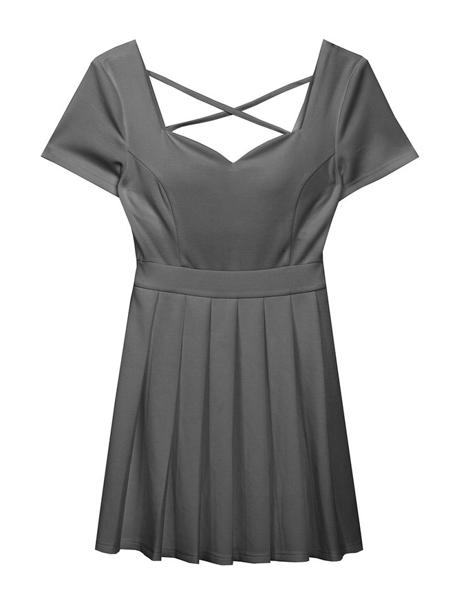 AIRY HOURGLASS Pleated Mini Dress With Strappy Cross Back Detail