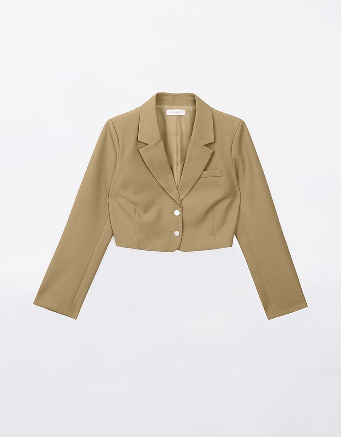 Solid Cropped Blazer with Shoulder Pads