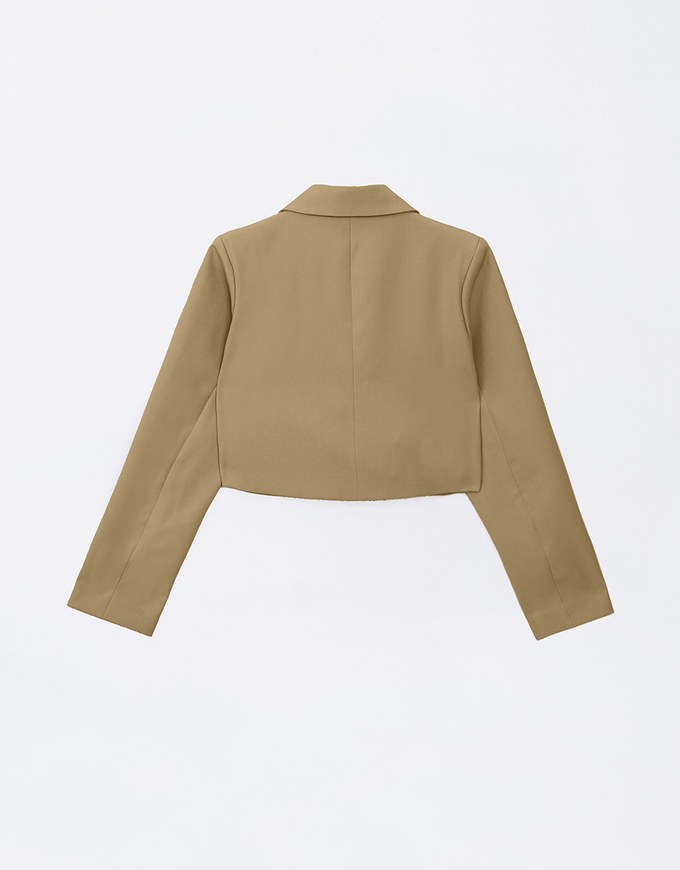 Solid Cropped Blazer with Shoulder Pads