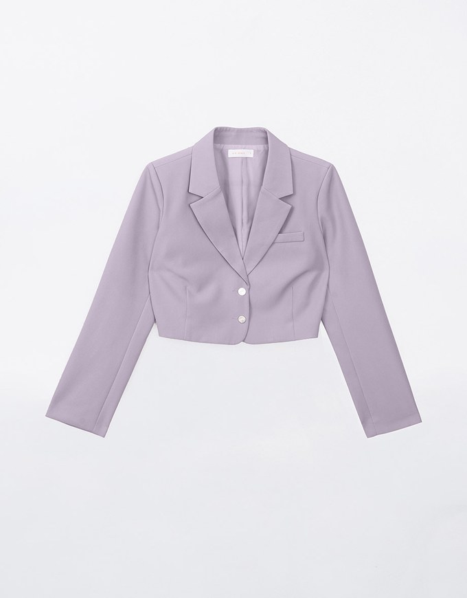 Solid Cropped Blazer with Shoulder Pads