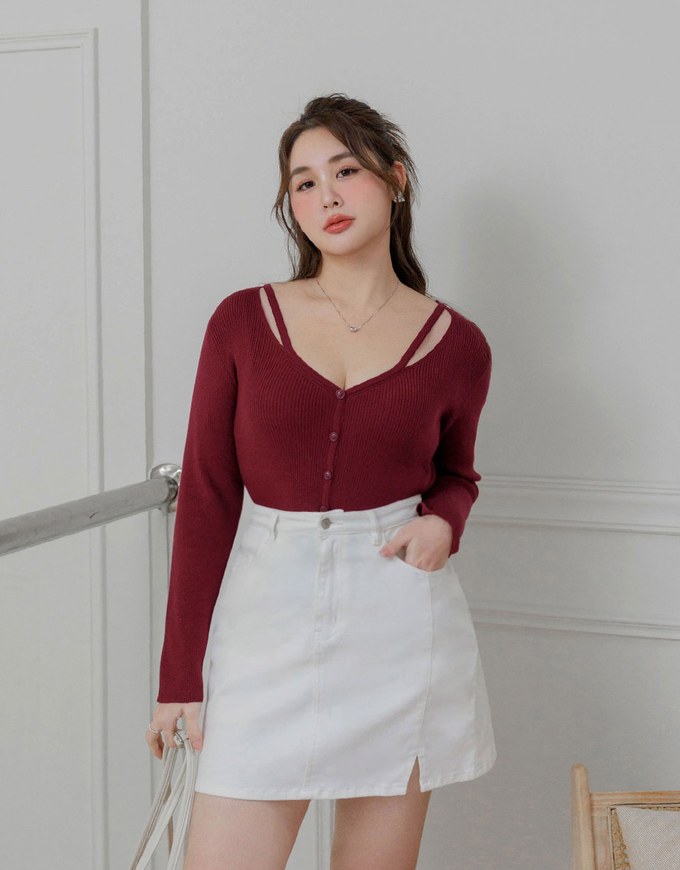 Front Hollow Out Button Up Knitted Top