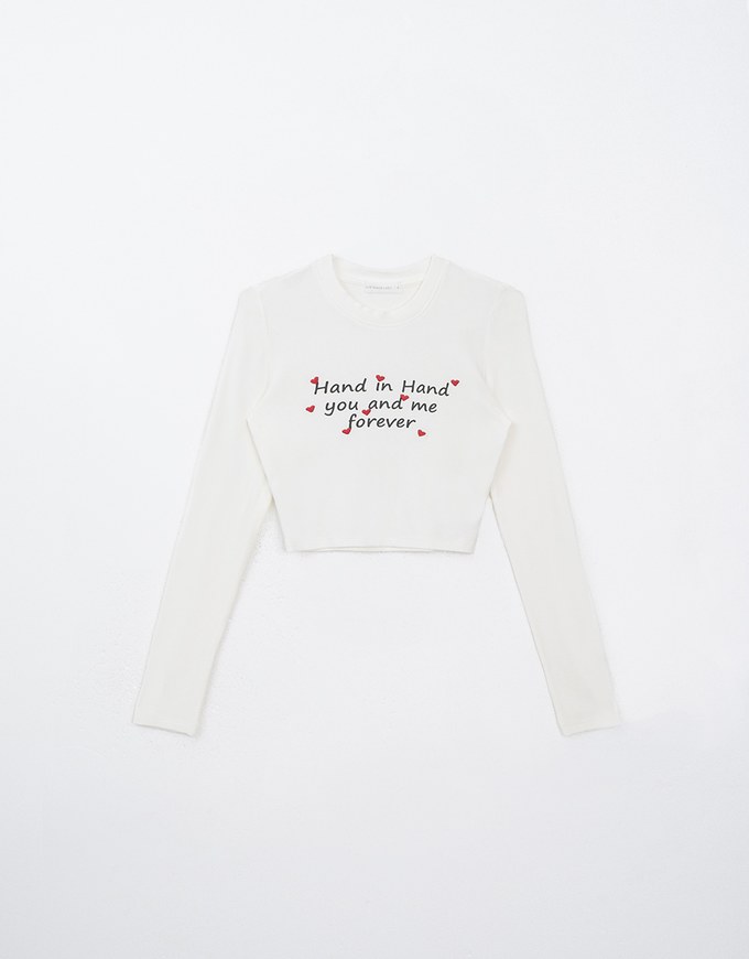 Long Sleeve Letter Printed Cropped Top