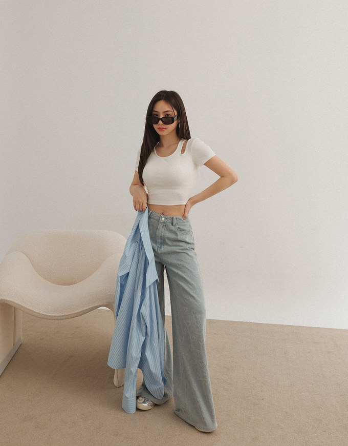 Plain Asymmetric Cut Out Padded Crop Top