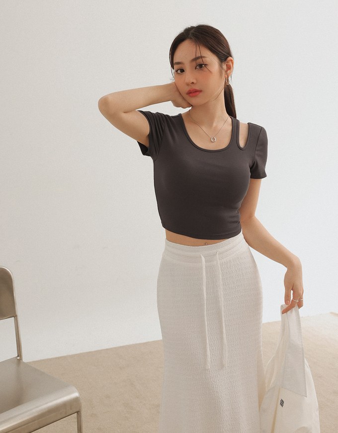 Plain Asymmetric Cut Out Padded Crop Top