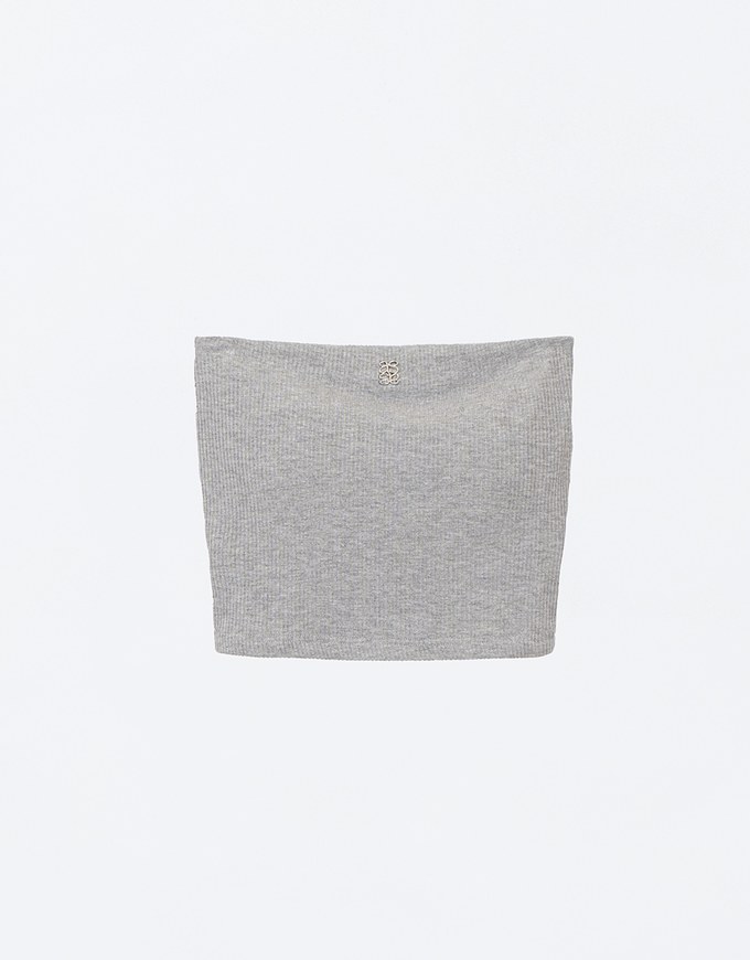 Air Space Logo Embroidered Ribbed Cropped Padded Tube Top