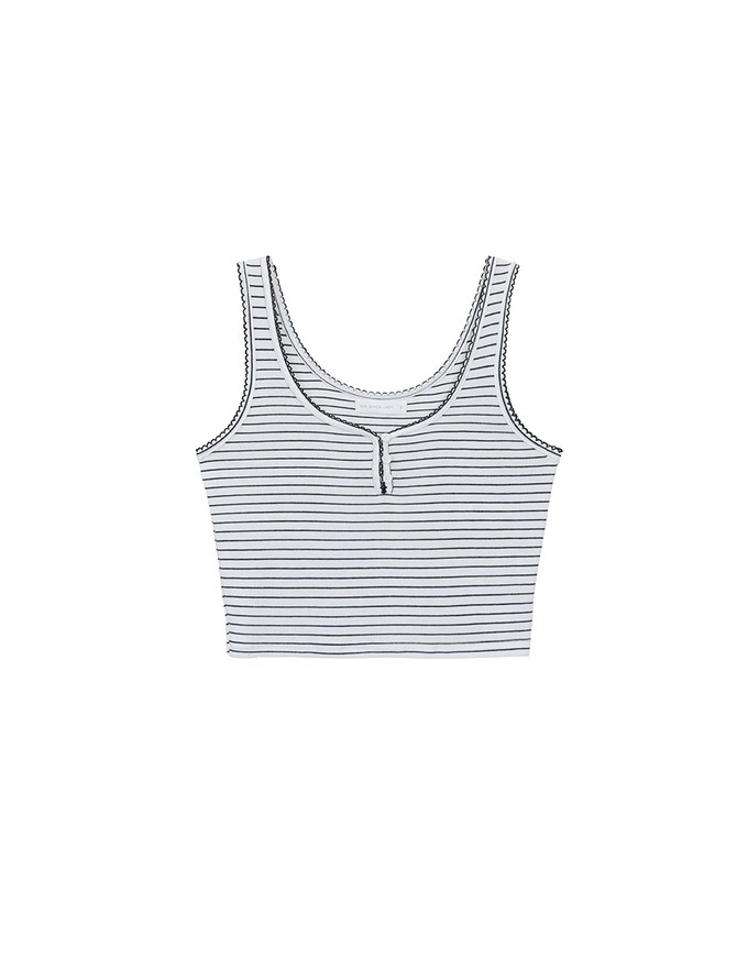 Ruffle Hem Button Front Striped Crop Tank Top