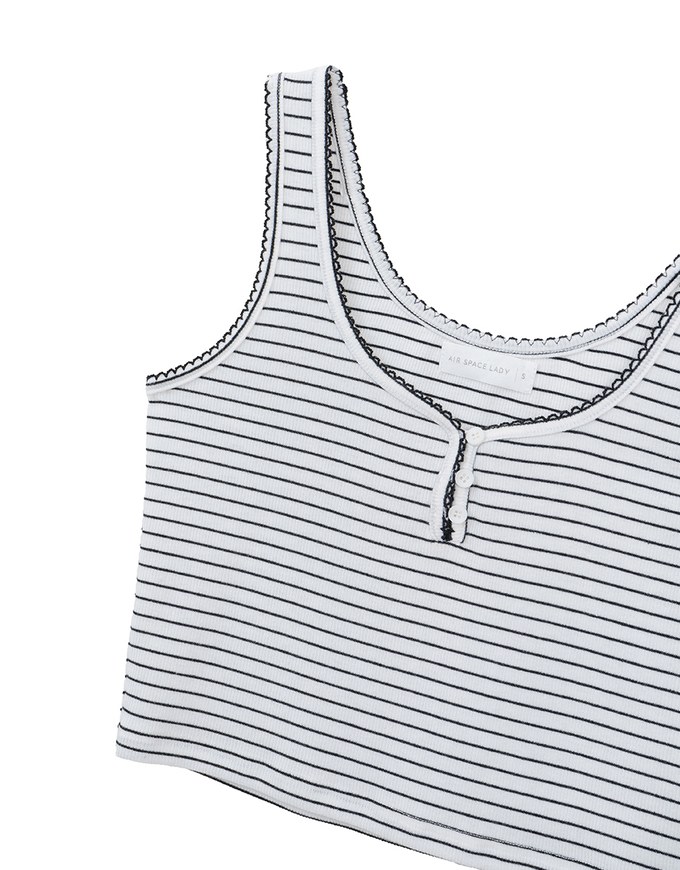 Ruffle Hem Button Front Striped Crop Tank Top