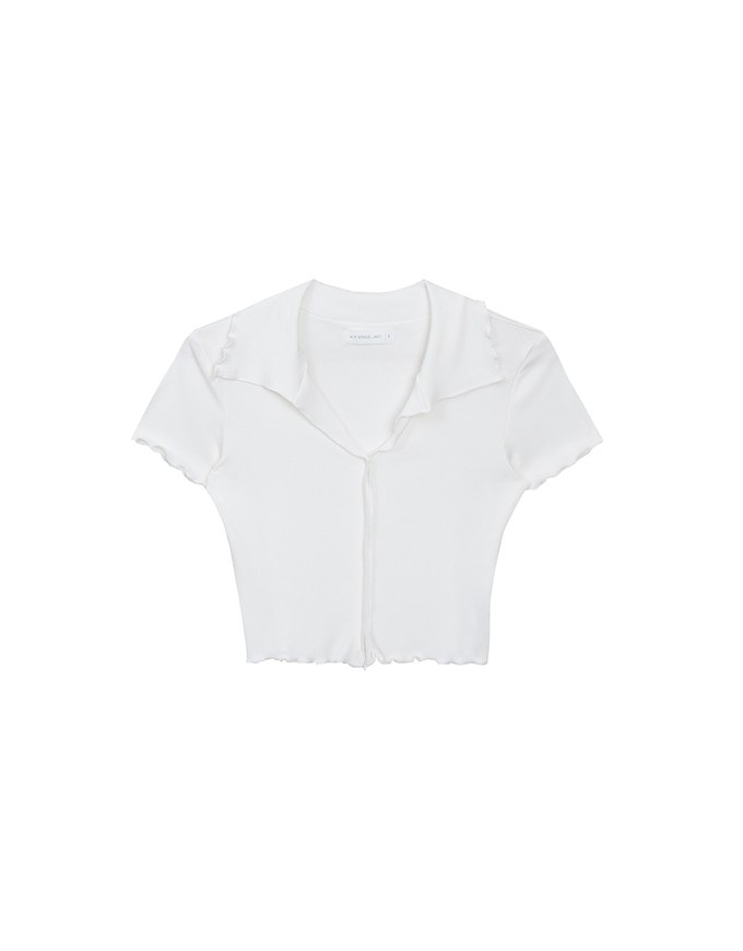 Ruffled Edge Collared Short Sleeve Top