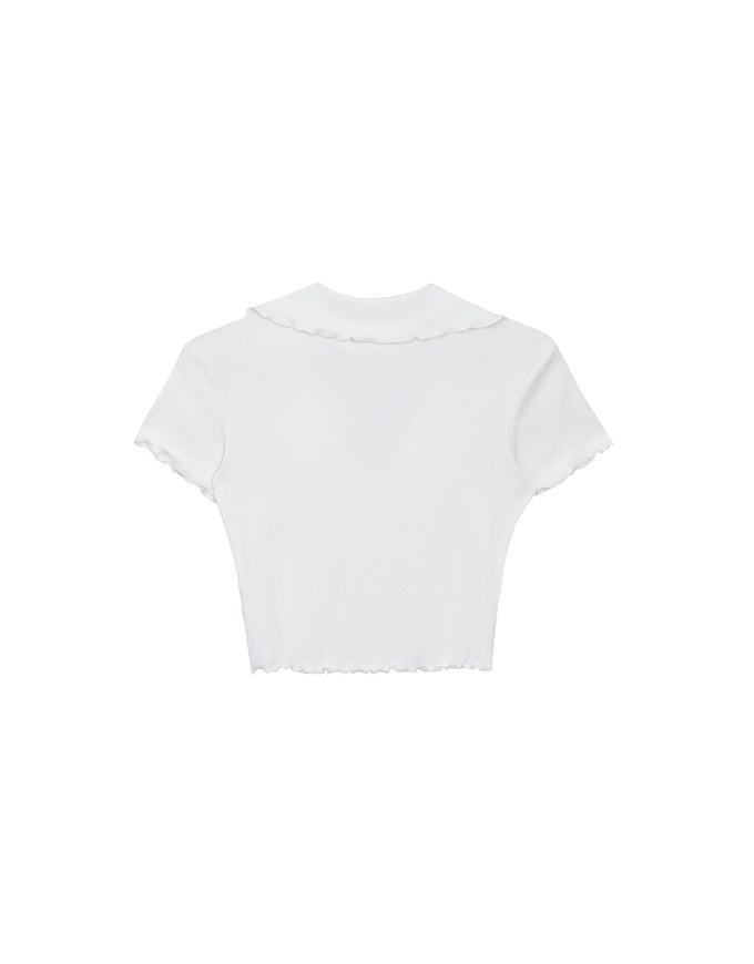 Ruffled Edge Collared Short Sleeve Top