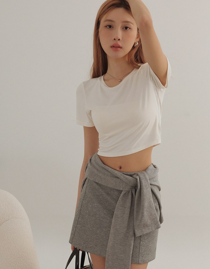 Airy Cool Basic Crew Neck Short Sleeve Crop Top