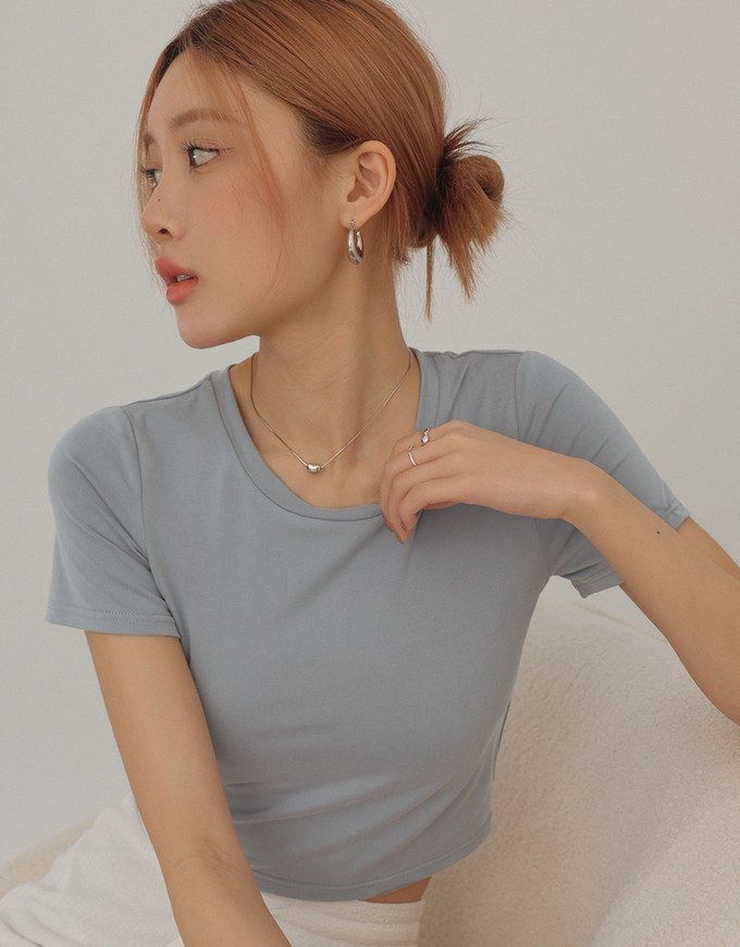 Airy Cool Basic Crew Neck Short Sleeve Crop Top