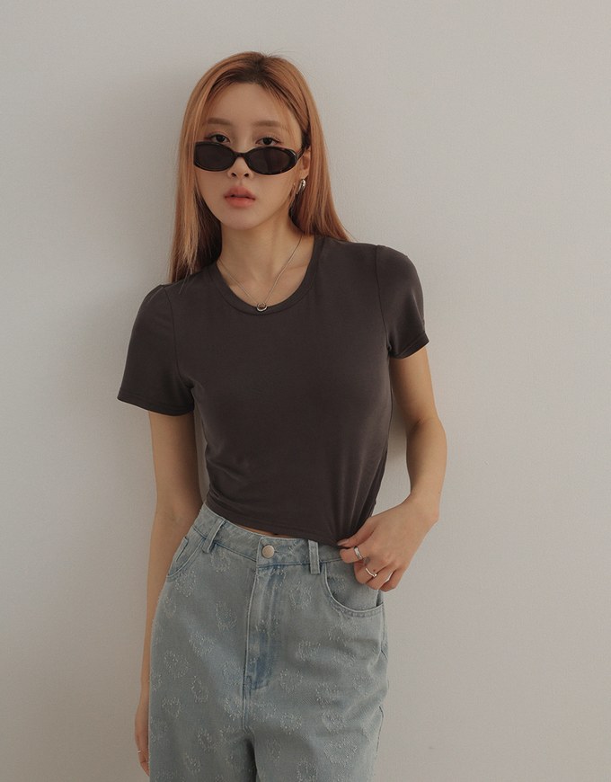 Airy Cool Basic Crew Neck Short Sleeve Crop Top