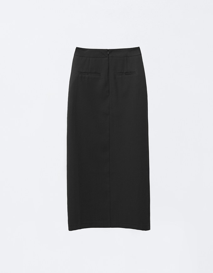 Padded Side Hips Suit Fabric Midi Skirt with Slit Perfect Body Curves