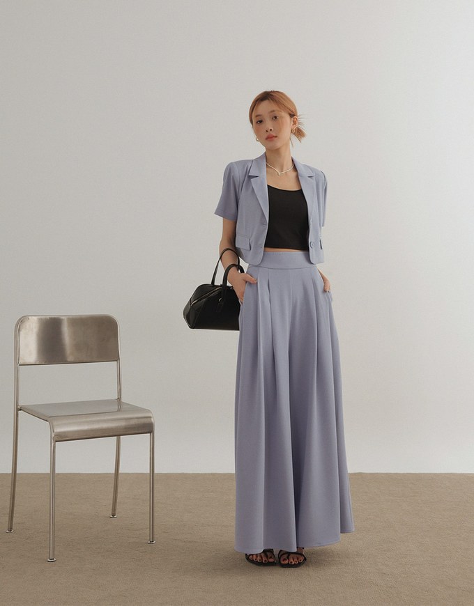 High Waist Flowy Tailored Pleated Wide Leg Pants