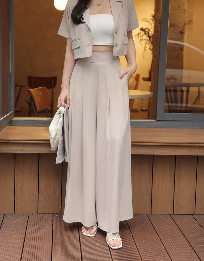 High Waist Flowy Tailored Pleated Wide Leg Pants