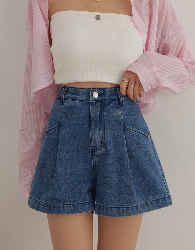 【Den!m LITE】Lightweight Soft Denim Pleated Shorts