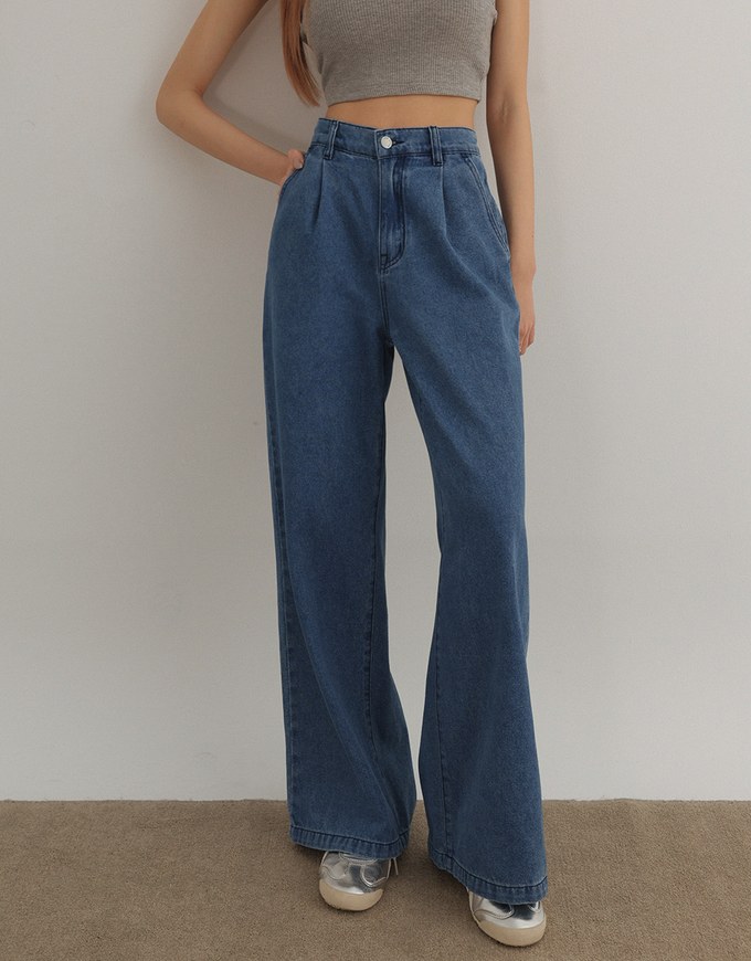 【Den!m LITE】Lightweight Soft Denim Pleated Straight Leg Pants