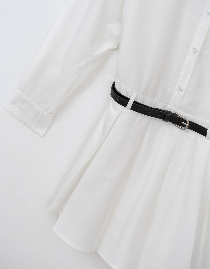 Collared Neck Pleated Shirt Dress (with Belt)