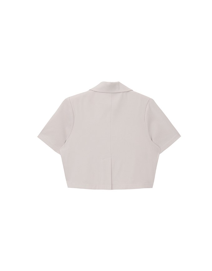 Plain Button Cropped Short Sleeve Blazer (with Shoulder Pads)