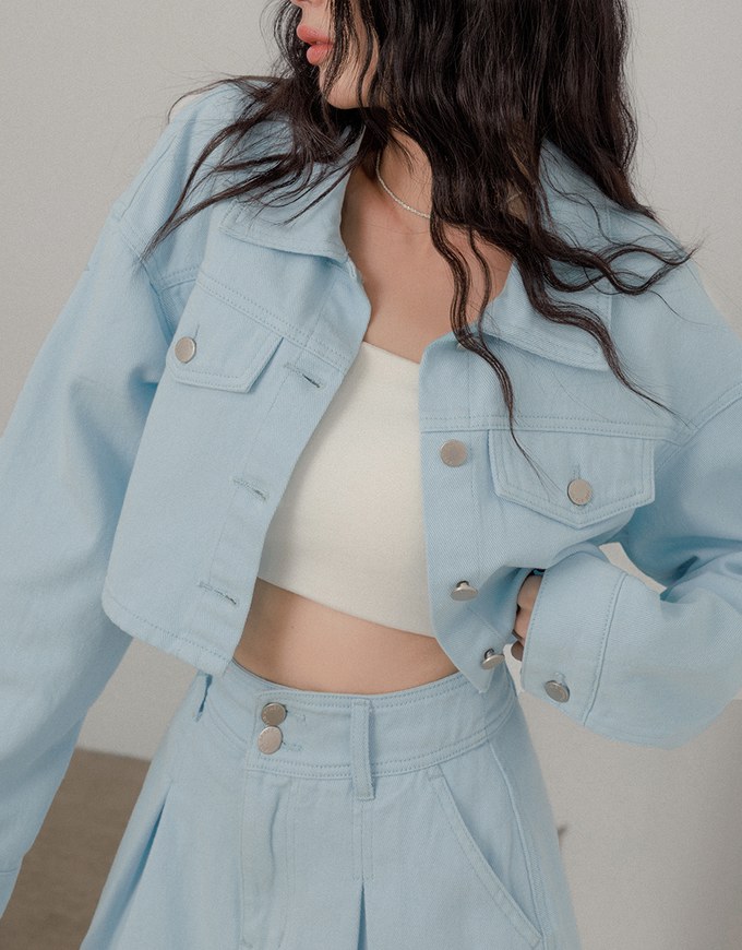 Button Up Cropped Jeans Denim Jacket