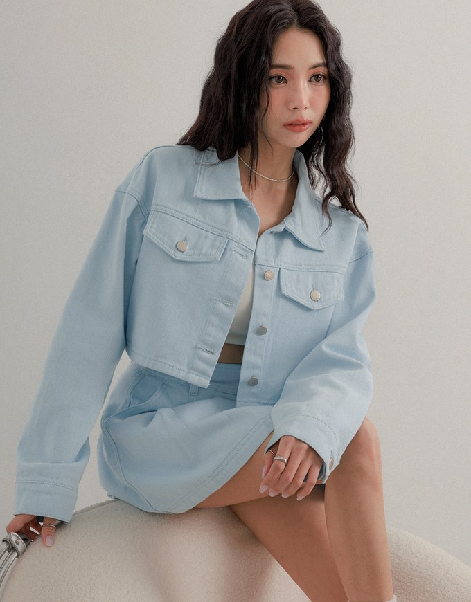 Button Up Cropped Jeans Denim Jacket