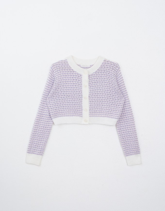 Button Up Crew Neck Hole Knitted Cardigan