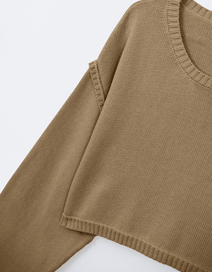 Long Sleeve Loose Fit Seam Detail Knit Top