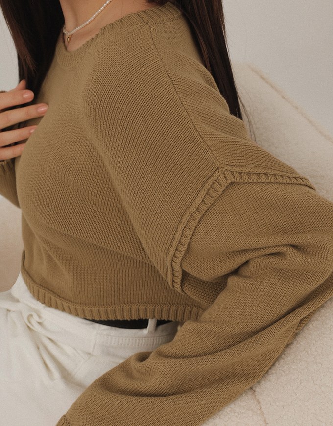 Long Sleeve Loose Fit Seam Detail Knit Top