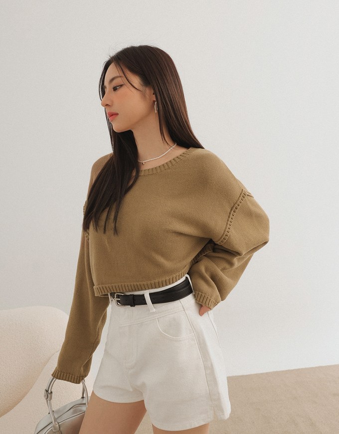 Long Sleeve Loose Fit Seam Detail Knit Top