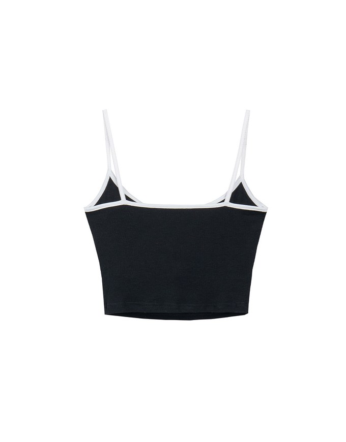 V Neck Spaghetti Strap Padded Cami Crop Top with Contrast Trim