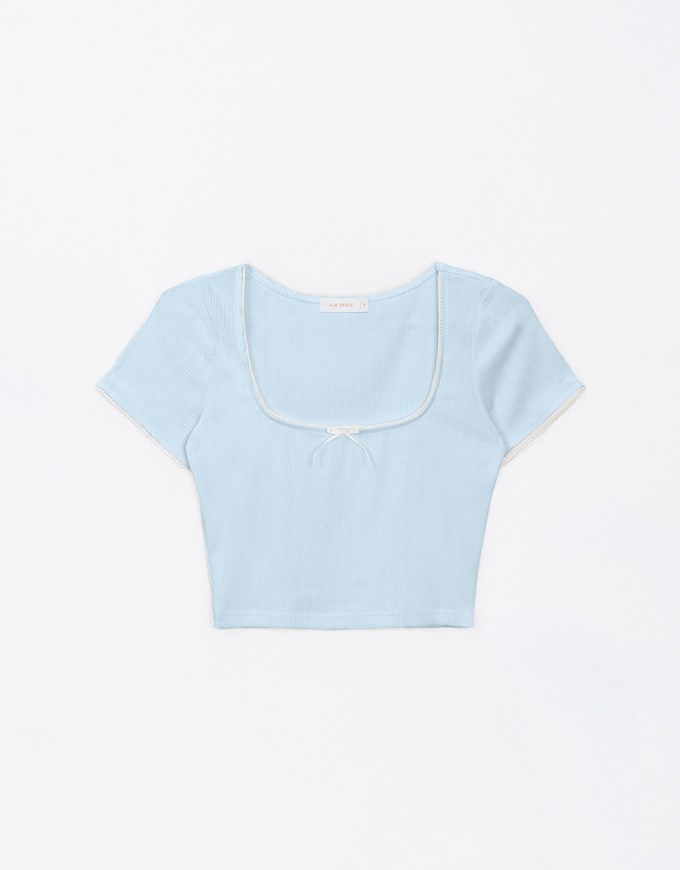 Lace Trim Bowknot Cropped Top