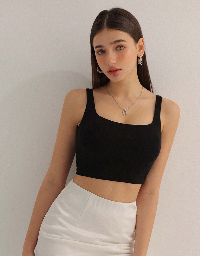 Cooling Silk Touch Square Neck Wide Strap Crop Bra Top