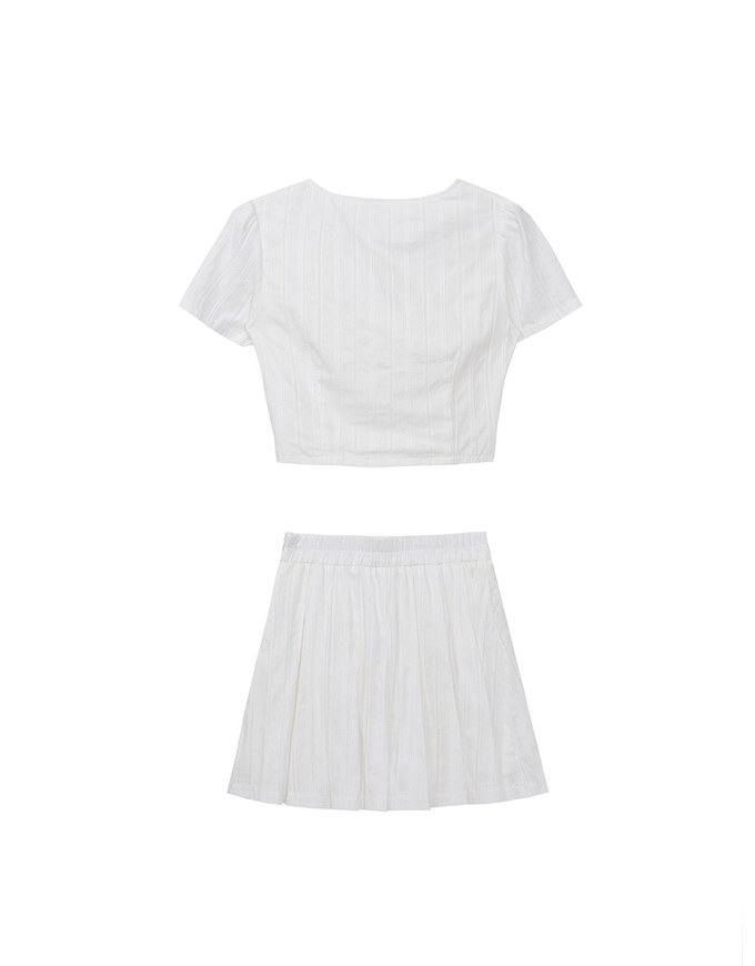 Striped Square Neck Crop Top With Pleated Mini Skirt Set Wear