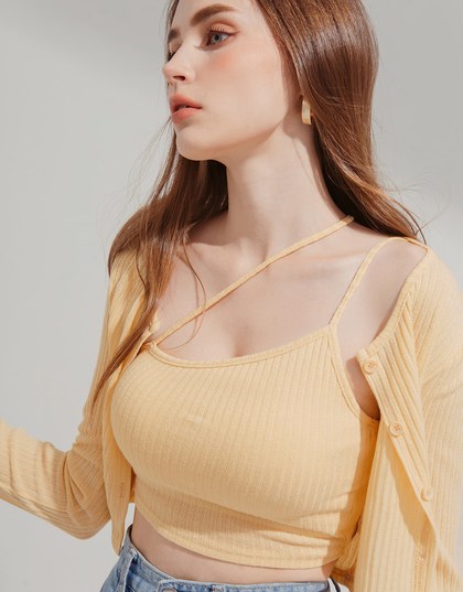 Diagonal Line Two-Piece Top （With Chest Pad）